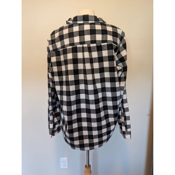 Time And Tru Womens XXL Plaid Button-Up Fleece Shirt Black & White - Picture 4 of 4